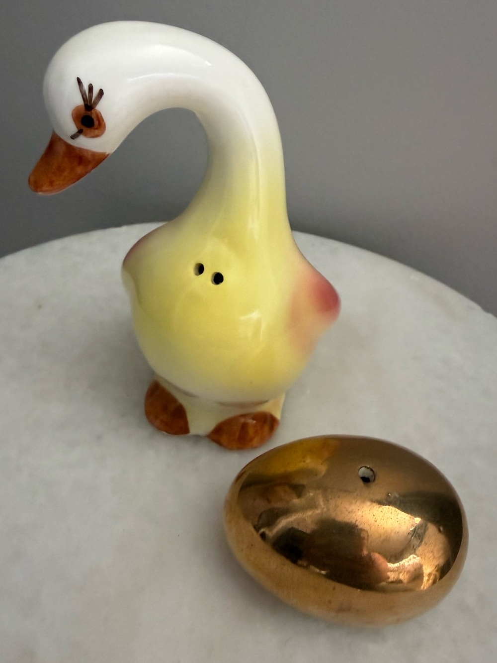 Vintage Goose and Golden Egg Salt & Pepper Shakers